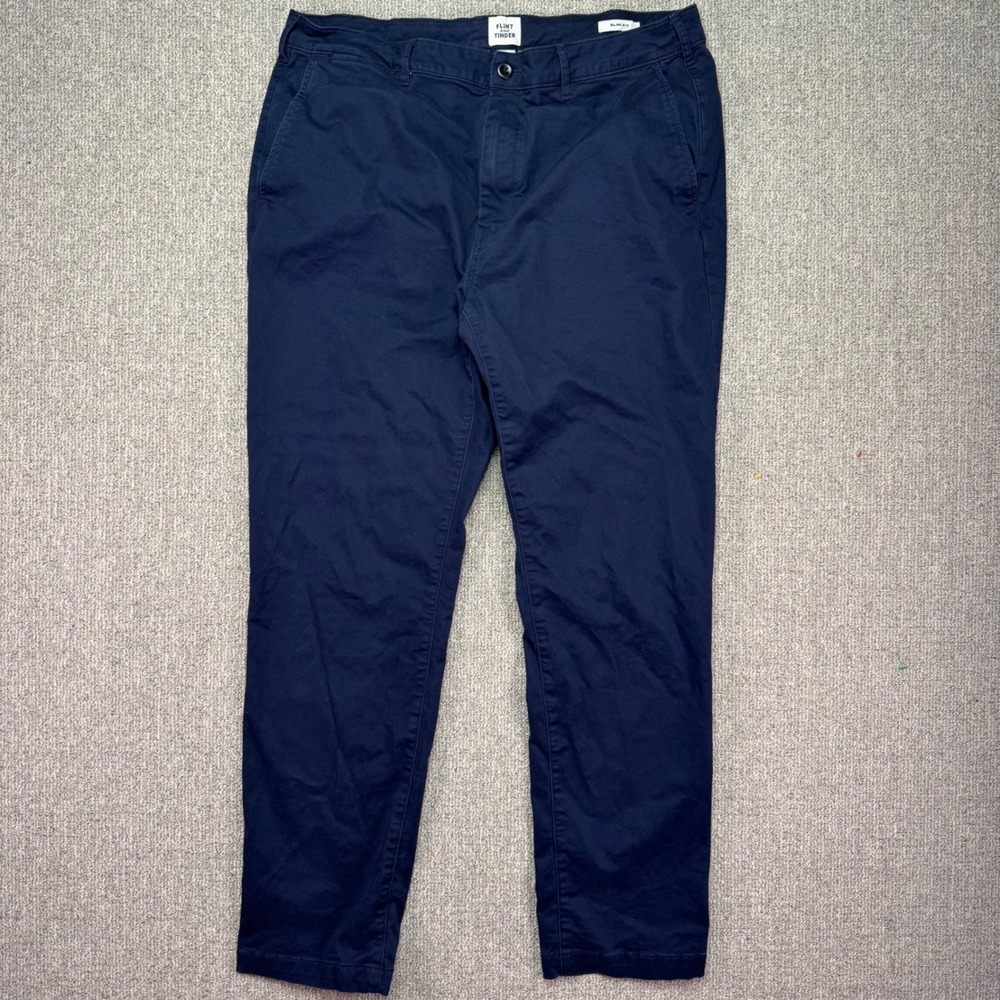 Flint and Tinder Navy Blue Slim Fit Stretch Chino Pants Men Size 38x32